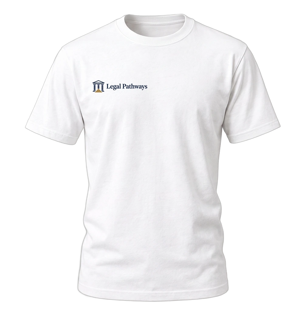 Front of the Legal Pathways tee with the chest logo
